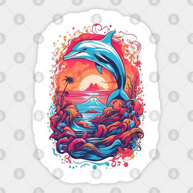 Beautiful Retro Dolphin Color Splash Design Sticker by TF Brands